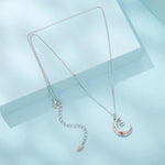 Collana con stella e luna placcata in rame con catena a maglie larghe in oro bianco, YIN133