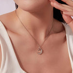 Collana con stella e luna placcata in rame con catena a maglie larghe in oro bianco, YIN133