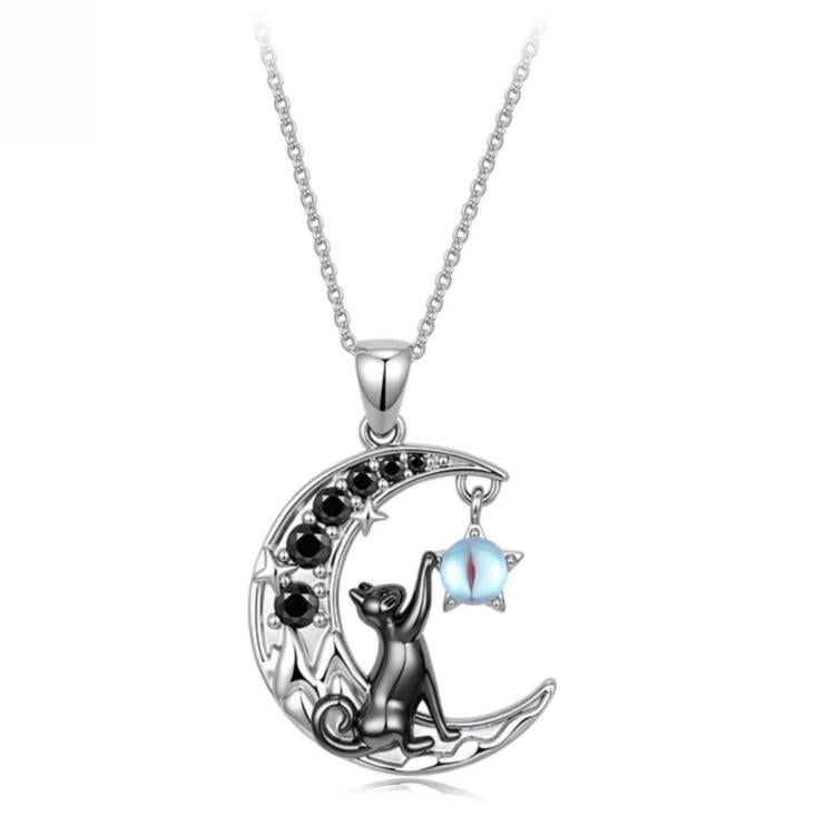 Collana Moon Cat in ottone placcato oro bianco, YIN136