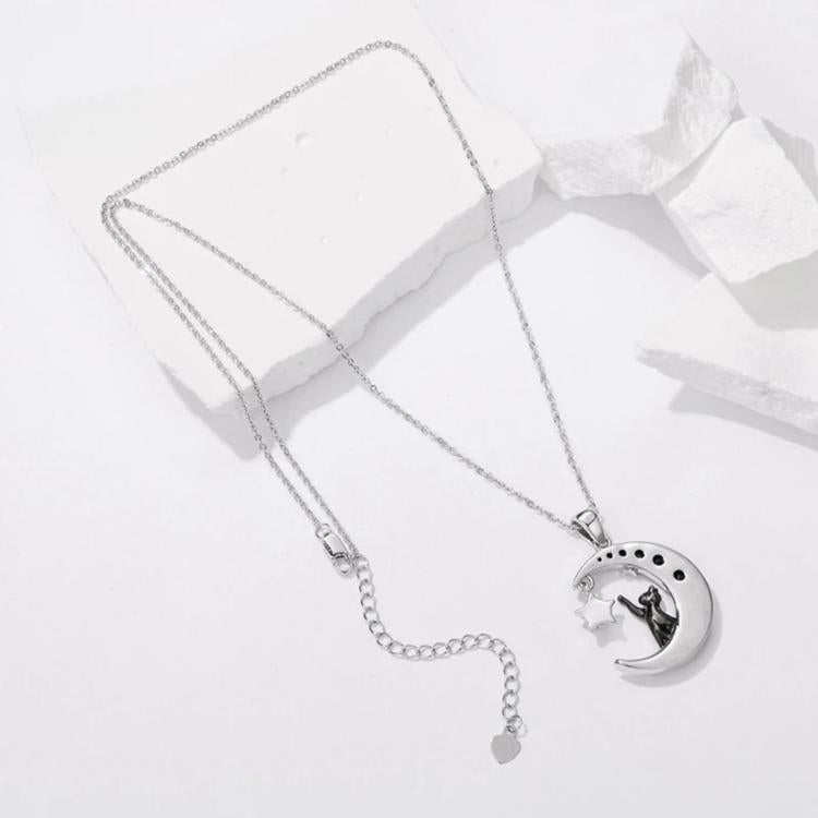 Collana Moon Cat in ottone placcato oro bianco, YIN136