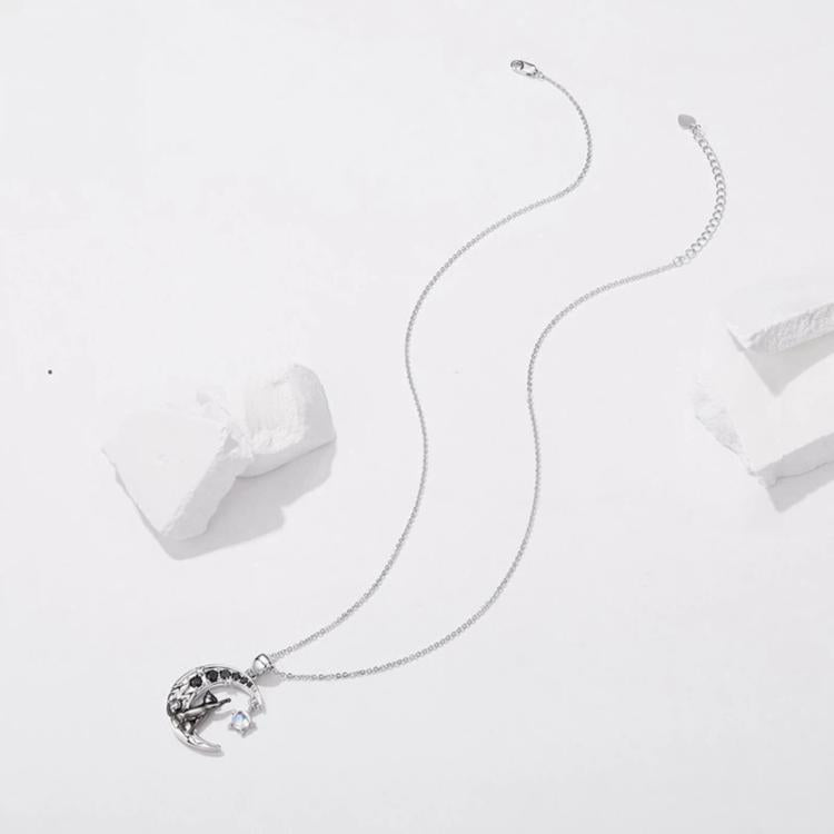 Collana Moon Cat in ottone placcato oro bianco, YIN136