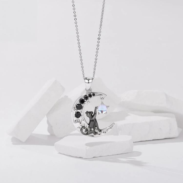 Collana Moon Cat in ottone placcato oro bianco, YIN136