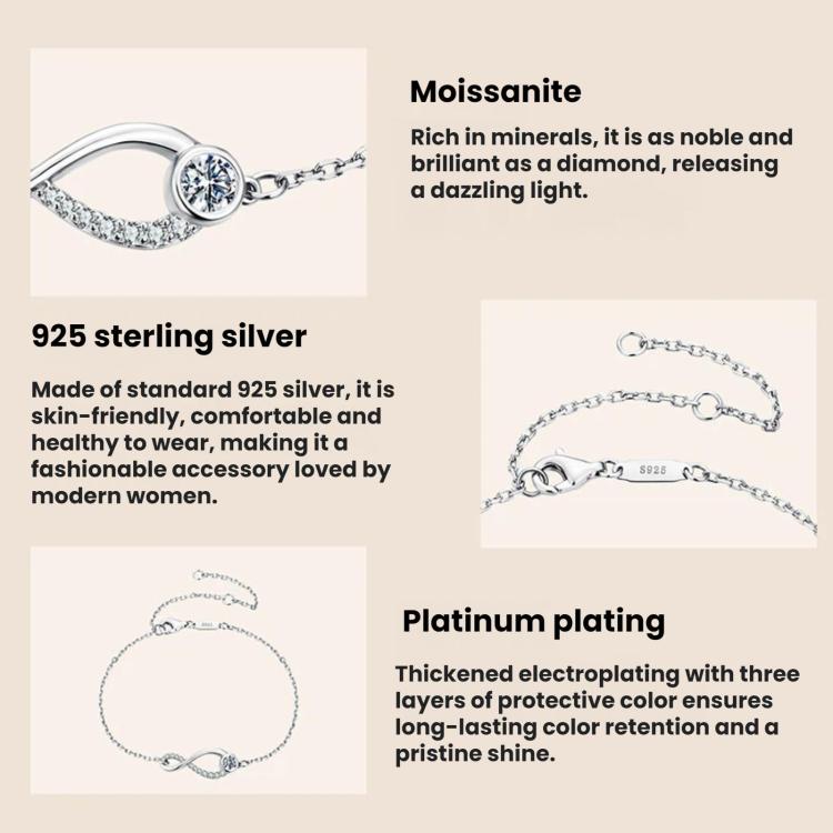 Bracciale a cerchio infinito in argento sterling S925 con moissanite, MSB039