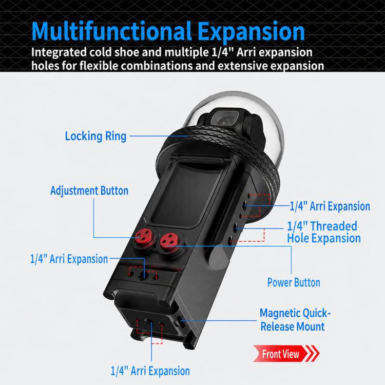 Custodia impermeabile in alluminio per DJI Osmo Pocket 3, resistente fino a 80 metri per immersioni profonde., Standard, Universal Dual-Card, Magnetic Quick-Release Dual-Card, 1 inch Ball Head