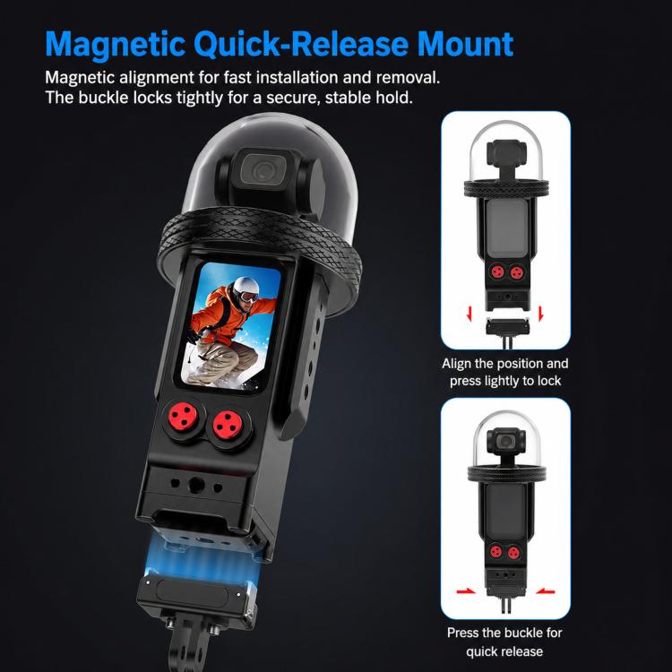Custodia impermeabile in alluminio per DJI Osmo Pocket 3, resistente fino a 80 metri per immersioni profonde., Standard, Universal Dual-Card, Magnetic Quick-Release Dual-Card, 1 inch Ball Head