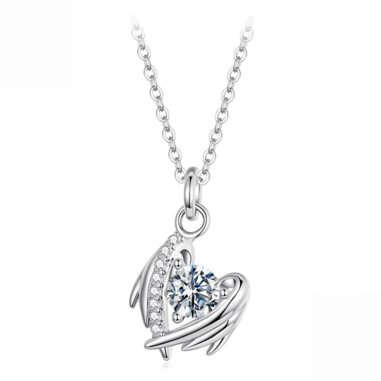 Collana a clavicola con cuore e ala in moissanite, in argento sterling S925., MSN067