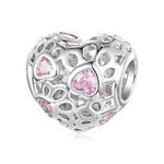 Simpatiche perline a forma di cuore traforate con decorazioni a tema animali domestici, placcate in oro bianco e rame., YIC144