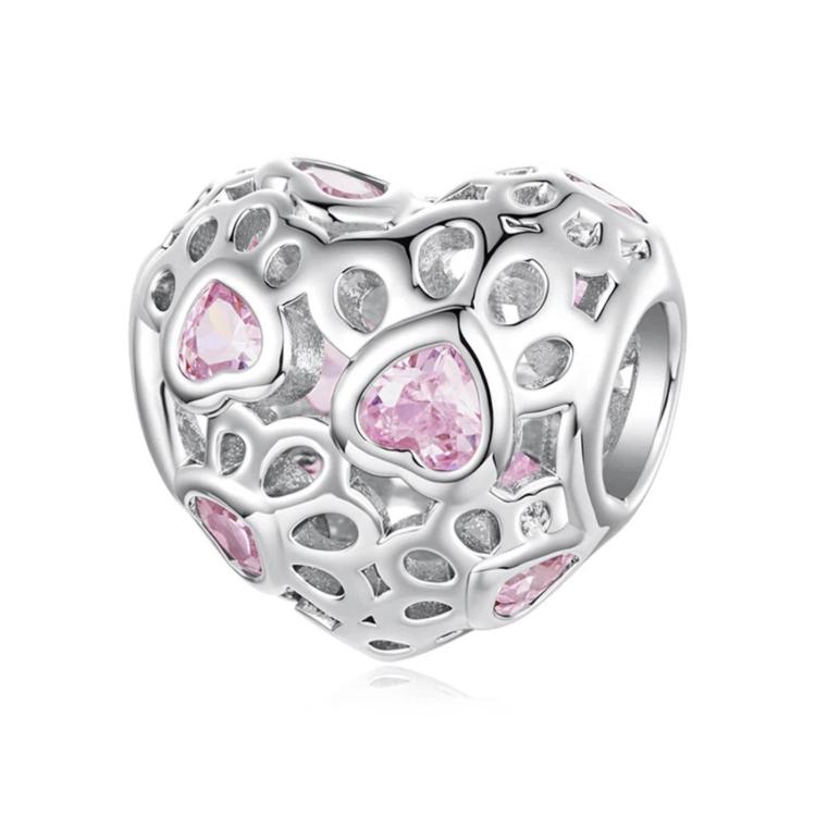 Simpatiche perline a forma di cuore traforate con decorazioni a tema animali domestici, placcate in oro bianco e rame., YIC144