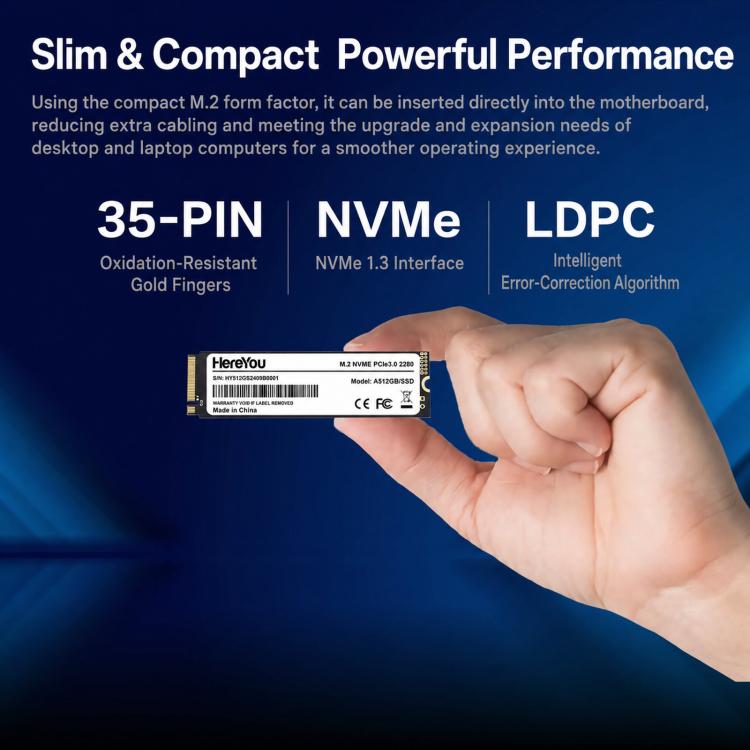 HereYou M.2 NVMe PCIe 3.0 SSD 2280 Unità a stato solido interna per laptop, 128GB, 256GB, 512GB, 1TB