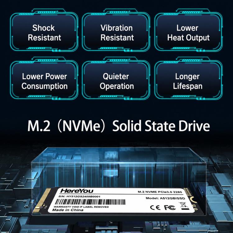 HereYou M.2 NVMe PCIe 3.0 SSD 2280 Unità a stato solido interna per laptop, 128GB, 256GB, 512GB, 1TB