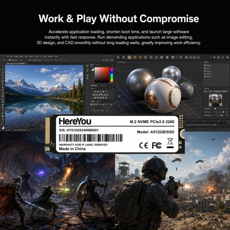 HereYou M.2 NVMe PCIe 3.0 SSD 2280 Unità a stato solido interna per laptop, 128GB, 256GB, 512GB, 1TB