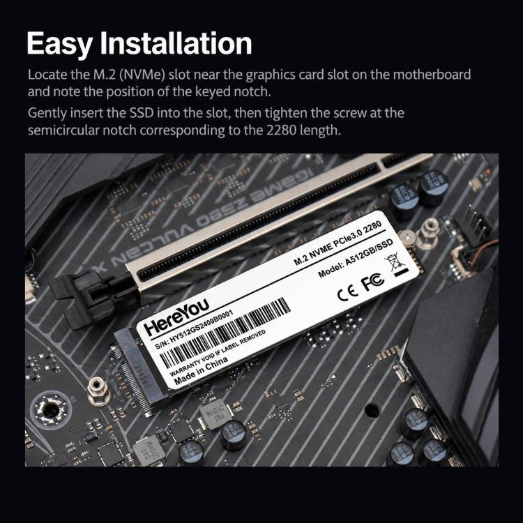 HereYou M.2 NVMe PCIe 3.0 SSD 2280 Unità a stato solido interna per laptop, 128GB, 256GB, 512GB, 1TB