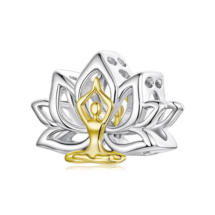Accessori per gioielli fai da te Lotus Yoga in rame con perline e placcatura in oro bianco, YIC145