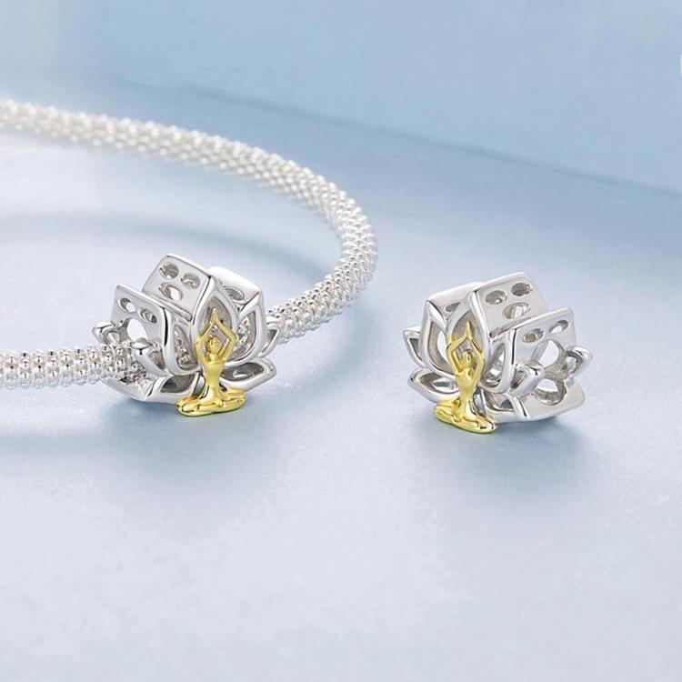 Accessori per gioielli fai da te Lotus Yoga in rame con perline e placcatura in oro bianco, YIC145