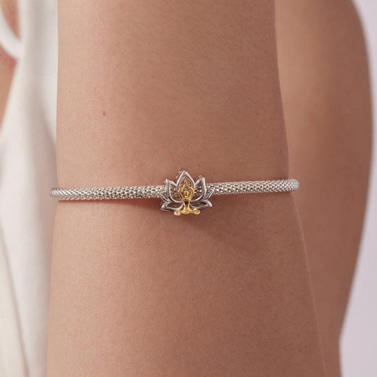 Accessori per gioielli fai da te Lotus Yoga in rame con perline e placcatura in oro bianco, YIC145