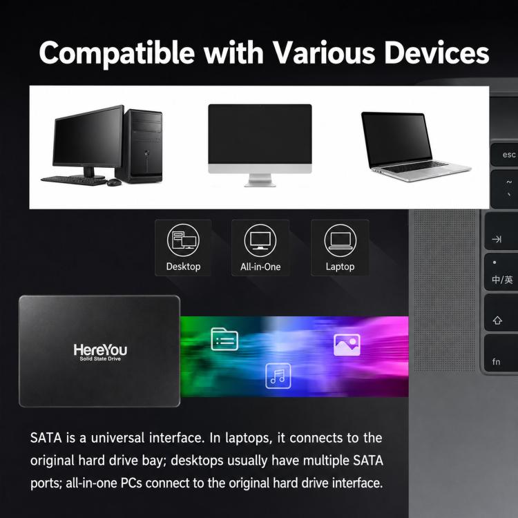 Unità SSD interna ad alta velocità da 2,5 pollici per laptop e PC desktop., HereYou SATA3 128G, HereYou SATA3 256G, HereYou SATA3 512G, HereYou SATA3 1TB
