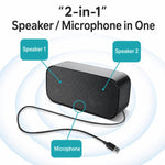 Altoparlante USB per computer con microfono e scheda audio integrati, mini soundbar stereo da scrivania.