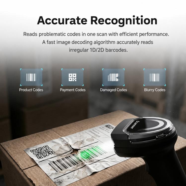 Yokoscan BWHS28 AiPro 2.4G Bluetooth Wireless 2D Barcode Scanner Scanning Gun For Supermarket Logistics & Warehouse, No Base, With Base