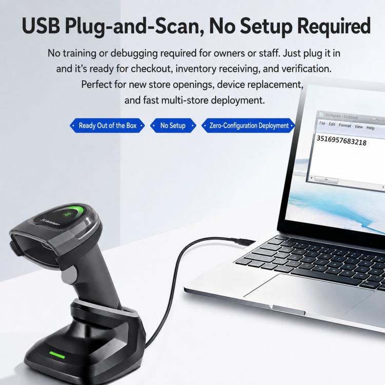 Wireless High-Speed QR Code Scanner 2.4G Bluetooth Barcode Reader For Supermarket, BWHS28Plus