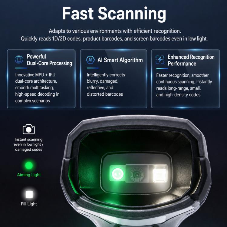 Yokoscan BWHS28AiMax 2.4G Bluetooth Wireless 2D Barcode Scanner Barcode Reader For Supermarket Cashier, No Base, With Base