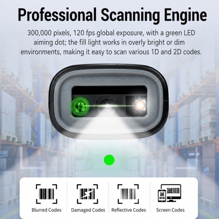 Scanner di codici a barre 2D portatile wireless Bluetooth 2.4G, pistola di scansione palmare per spedizioni e logistica., P2300L