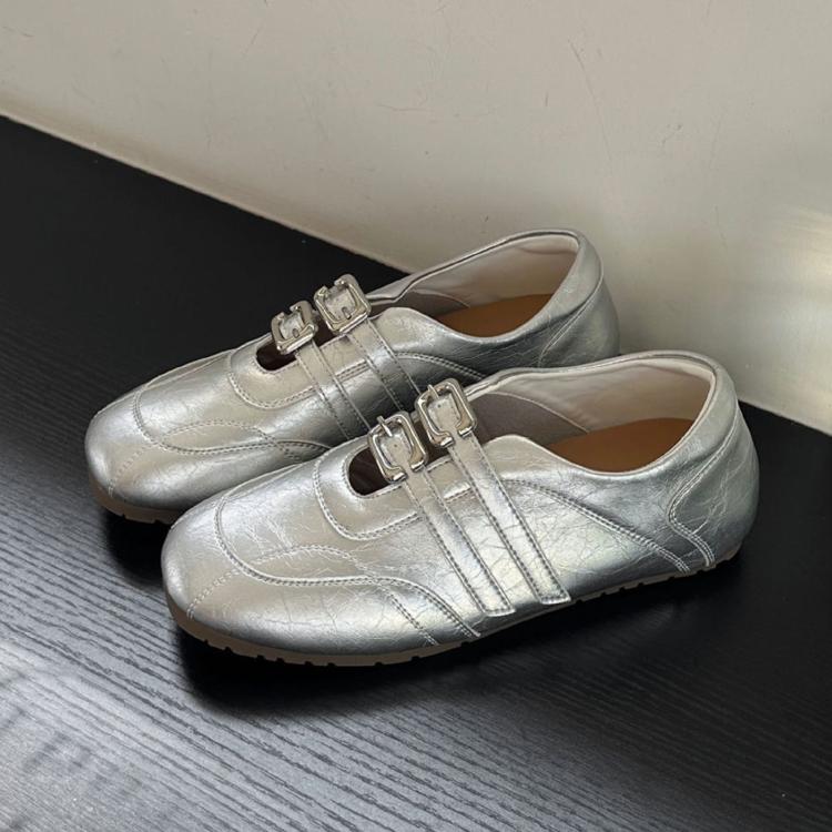 Scarpe basse da donna con rialzo interno, stile balletto, punta quadrata, doppia fibbia, modello slip-on casual, con punta quadrata e doppia fibbia., 35, 36, 37, 38, 39, 40