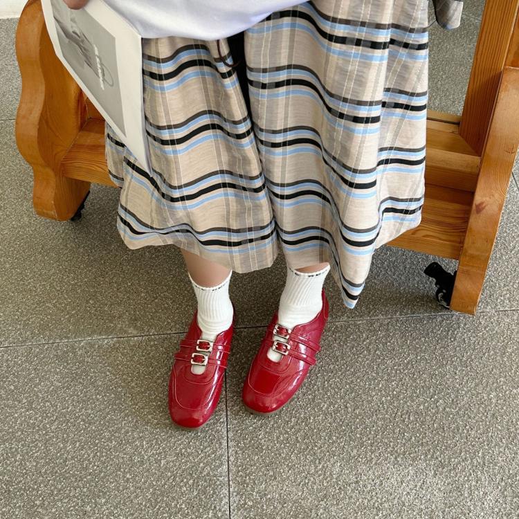 Scarpe basse da donna con rialzo interno, stile balletto, punta quadrata, doppia fibbia, modello slip-on casual, con punta quadrata e doppia fibbia., 35, 36, 37, 38, 39, 40