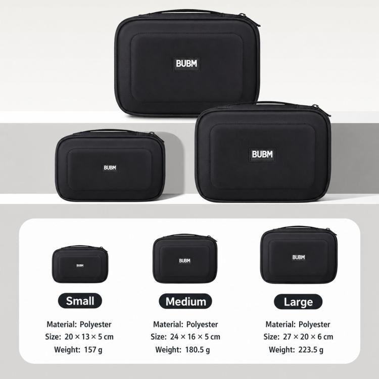 Set BUBM DRS da 3 pezzi: organizer elettronico, borsa da viaggio per cavi, custodia impermeabile per accessori.