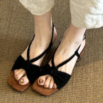 Sandali estivi vintage intrecciati con un cinturino e fibbia, senza tallone, con tacco medio e punta aperta, ideali per l'esterno., 34, 35, 36, 37, 38, 39, 40