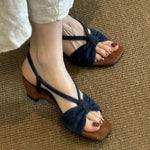Sandali estivi vintage intrecciati con un cinturino e fibbia, senza tallone, con tacco medio e punta aperta, ideali per l'esterno., 34, 35, 36, 37, 38, 39, 40