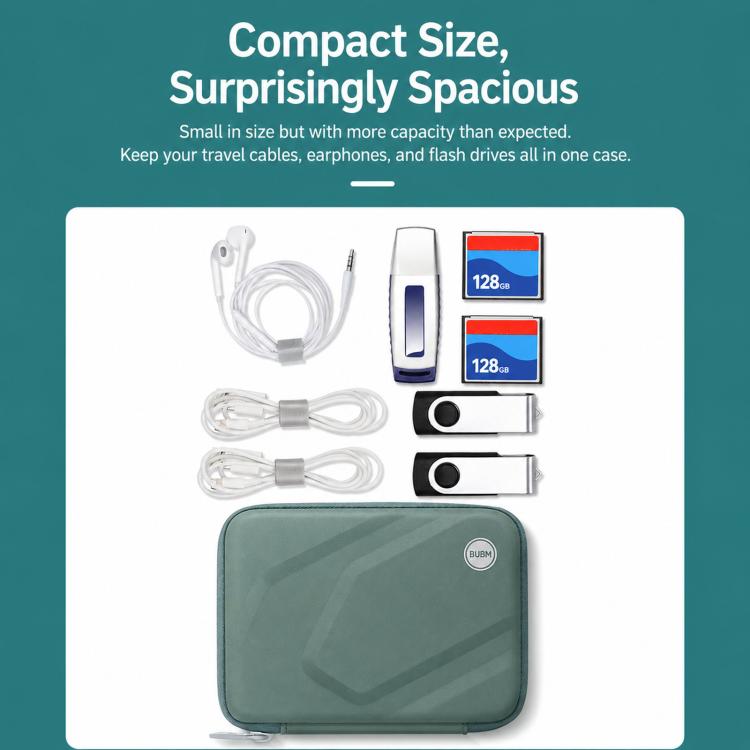 Custodia rigida in EVA BUBM per hard disk portatile, antiurto, con organizer per cavi e borsa per accessori elettronici.