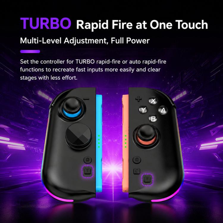 Per Nintendo Switch, 2 controller magnetici sinistro + destro, joystick a 9 assi RGB con sensore di movimento ed effetto Hall, Bluetooth 5.4, funzione di riattivazione e fuoco a raffica.