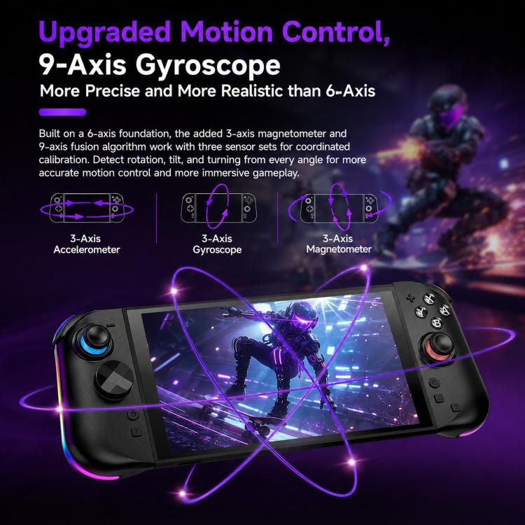 Per Nintendo Switch, 2 controller magnetici sinistro + destro, joystick a 9 assi RGB con sensore di movimento ed effetto Hall, Bluetooth 5.4, funzione di riattivazione e fuoco a raffica.