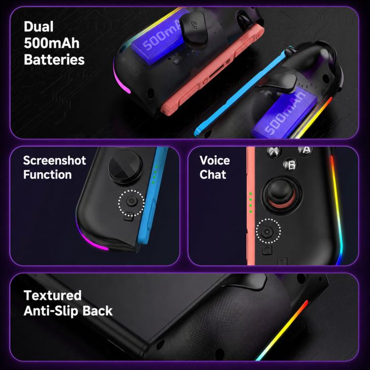 Per Nintendo Switch, 2 controller magnetici sinistro + destro, joystick a 9 assi RGB con sensore di movimento ed effetto Hall, Bluetooth 5.4, funzione di riattivazione e fuoco a raffica.
