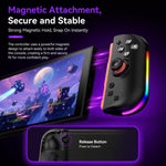 Per Nintendo Switch, 2 controller magnetici sinistro + destro, joystick a 9 assi RGB con sensore di movimento ed effetto Hall, Bluetooth 5.4, funzione di riattivazione e fuoco a raffica.