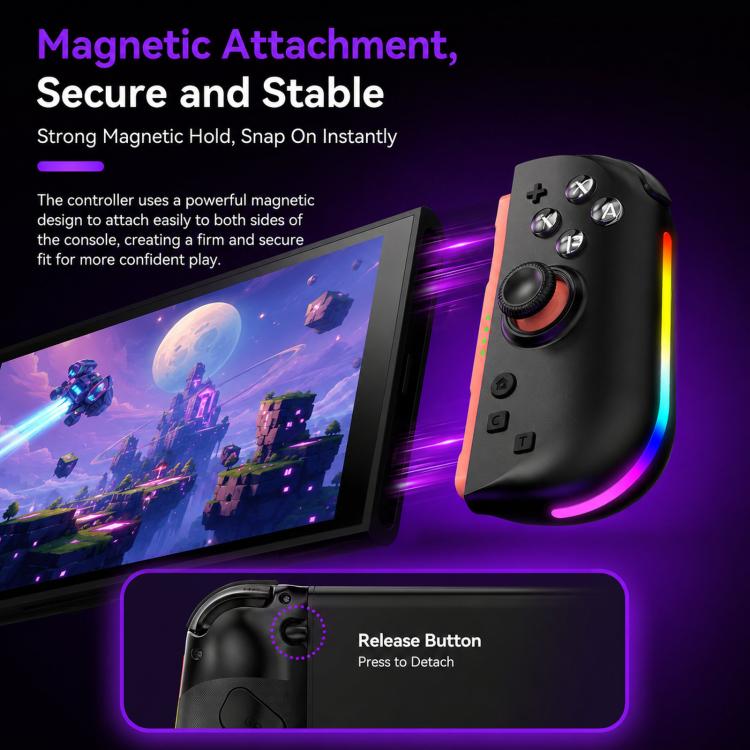Per Nintendo Switch, 2 controller magnetici sinistro + destro, joystick a 9 assi RGB con sensore di movimento ed effetto Hall, Bluetooth 5.4, funzione di riattivazione e fuoco a raffica.