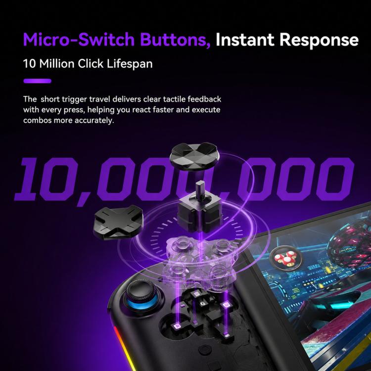 Per Nintendo Switch, 2 controller magnetici sinistro + destro, joystick a 9 assi RGB con sensore di movimento ed effetto Hall, Bluetooth 5.4, funzione di riattivazione e fuoco a raffica.