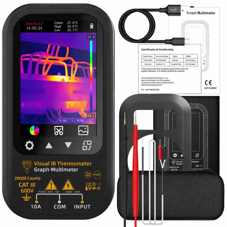 Multimetro a infrarossi ad alta precisione BSIDE SH6 con touchscreen, 2 in 1, misuratore di temperatura e tester elettrico., Standard, SH6