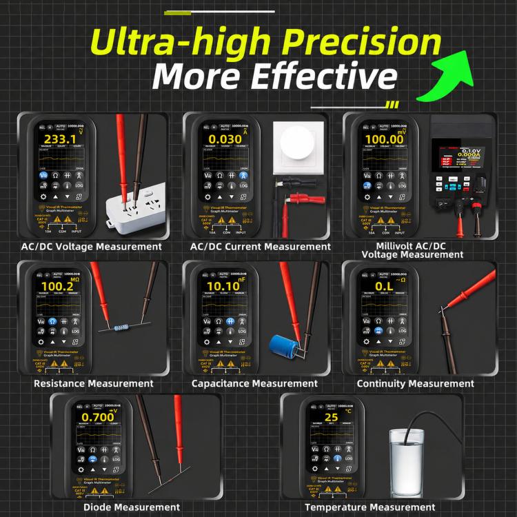 Multimetro a infrarossi ad alta precisione BSIDE SH6 con touchscreen, 2 in 1, misuratore di temperatura e tester elettrico., Standard, SH6