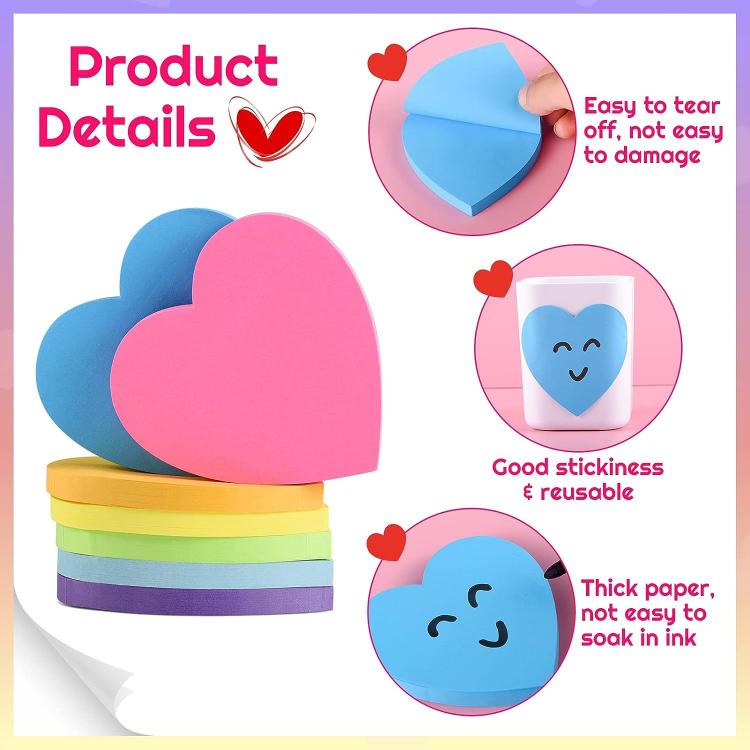 Blocchetti di post-it colorati e carini, a forma di personaggi, con adesivi vivaci., 8 PCS/Pack Heart, 6 PCS/Pack Heart, 8 PCS/Pack Star, 6 PCS/Pack Star, 8 PCS/Pack Speech Bubble, 6 PCS/Pack Speech Bubble, 6 PCS/Pack Round, 8 PCS/Pack Round           ...