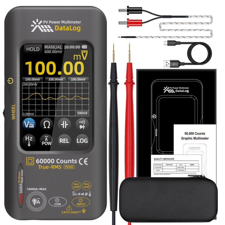 BSIDE S600A Multimetro grafico touchscreen da 60000 conteggi Tester fotovoltaico True-RMS con registratore di dati, Standard, Standard+TP02 Flexible Current Clamp