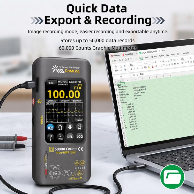 BSIDE S600A Multimetro grafico touchscreen da 60000 conteggi Tester fotovoltaico True-RMS con registratore di dati, Standard, Standard+TP02 Flexible Current Clamp