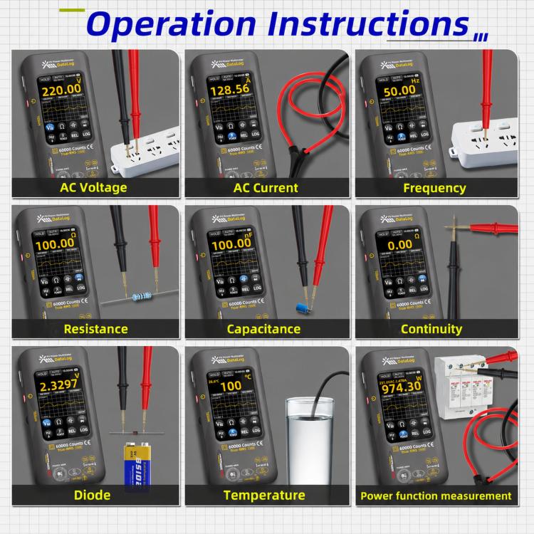 BSIDE S600A Multimetro grafico touchscreen da 60000 conteggi Tester fotovoltaico True-RMS con registratore di dati, Standard, Standard+TP02 Flexible Current Clamp