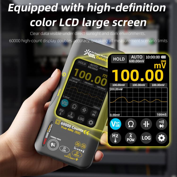 BSIDE S600A Multimetro grafico touchscreen da 60000 conteggi Tester fotovoltaico True-RMS con registratore di dati, Standard, Standard+TP02 Flexible Current Clamp
