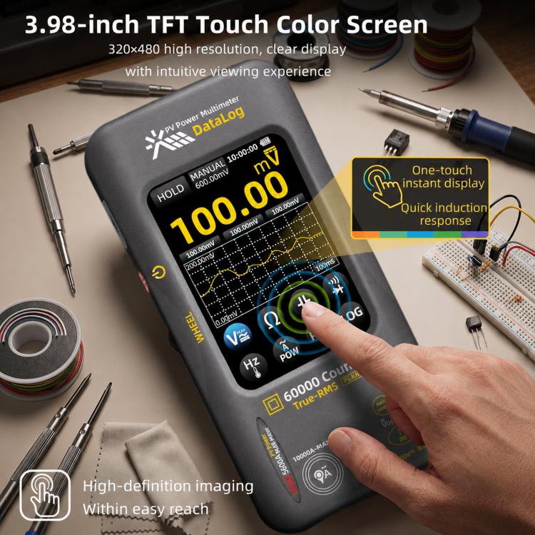 BSIDE S600A Multimetro grafico touchscreen da 60000 conteggi Tester fotovoltaico True-RMS con registratore di dati, Standard, Standard+TP02 Flexible Current Clamp