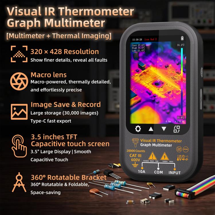 Multimetro a infrarossi HD touchscreen BSIDE SH8 2 in 1 con termocamera e display touchscreen., SH8