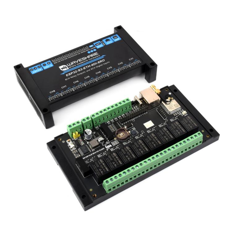 Scheda di controllo industriale Waveshare ESP32-S3 con relè di rete Wi-Fi a 8 canali, Standard Network Port, PoE Port