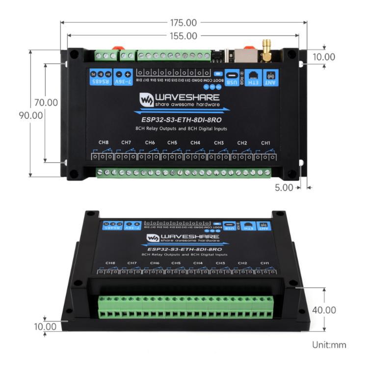 Scheda di controllo industriale Waveshare ESP32-S3 con relè di rete Wi-Fi a 8 canali, Standard Network Port, PoE Port