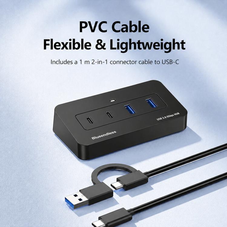 Hub USB 3.0 a 4 porte Blueendless, 2 USB-A & 2 USB-C 1m 2-in-1 Cable, 2 USB-A & 2 USB-C 0.3m USB Cable, With 1m 2-in-1 Cable, With 0.3m USB Cable
