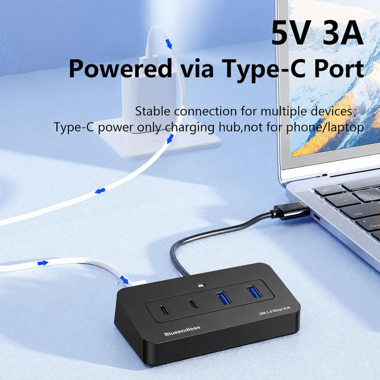 Hub USB 3.0 a 4 porte Blueendless, 2 USB-A & 2 USB-C 1m 2-in-1 Cable, 2 USB-A & 2 USB-C 0.3m USB Cable, With 1m 2-in-1 Cable, With 0.3m USB Cable